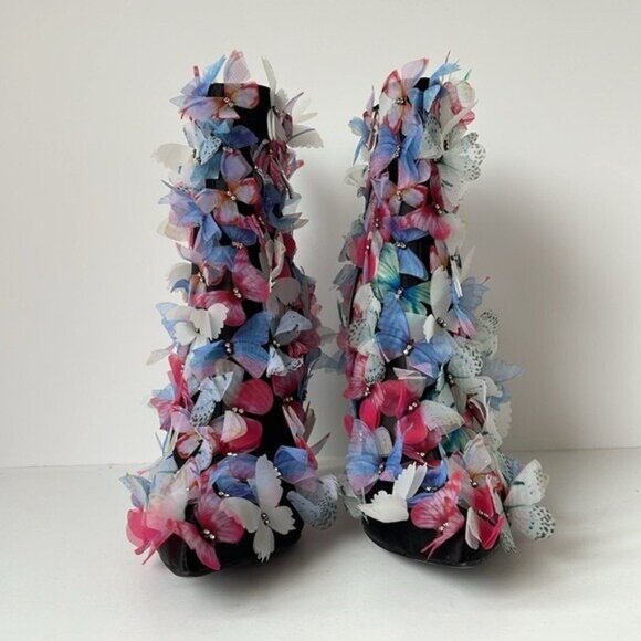 Azalea Wang Women’s Black Butterfly Embellished Heeled Boots Shoes Size 7.5 - Picture 6 of 12